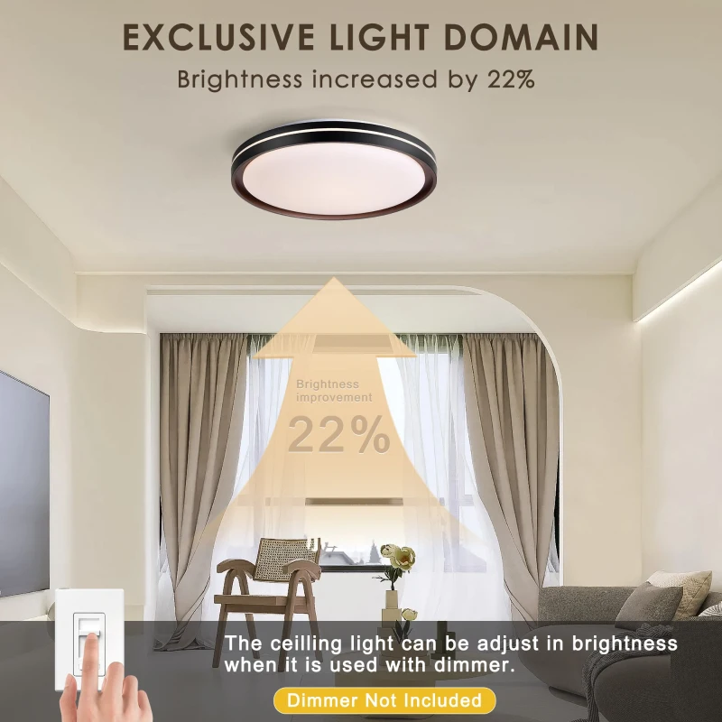15.75in LED Modern Flush Mount Ceiling Light Fixture, 24W 2400LM, 5 CCT Colors, Dimmable Modern Light for Bedroom, Bathroom, Hallway, Black White