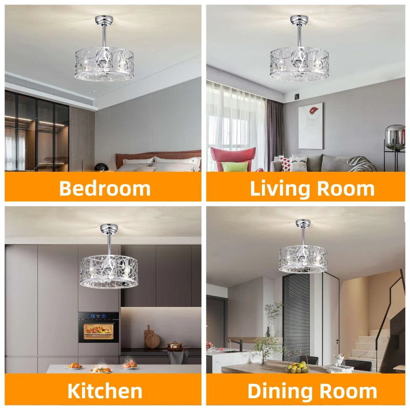 18" Industrial Style Ceiling Fan with Light, 5 Blades, Remote Control, Reversible Motor, Adjustable Speeds, Easy Installation, Chrome