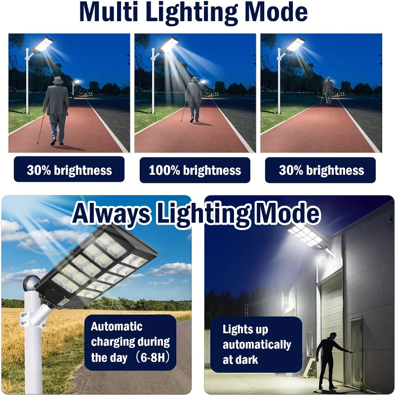 Solar Street Lights Outdoor with 800pcs Super Bright LED Beads, Dusk to Dawn Motion Sensor Security Flood Lights for Parking Lot, Basketball Court, Playground, Black+Blue