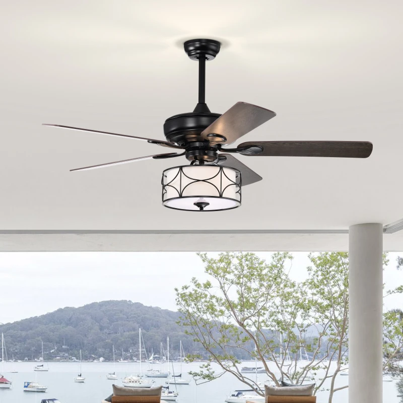 52 Inch Modern Ceiling Fan with Dual Finish Reversible Blades, Remote Control, Quiet Reversible Motor, and Dual Mount Compatibility, Matte Black
