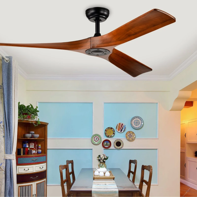 52" Ceiling Fan with Remote Control, Modern Reversible DC Motor, 3 Blades for Indoor/Outdoor Use, Quiet and Energy-Saving, Matte Black