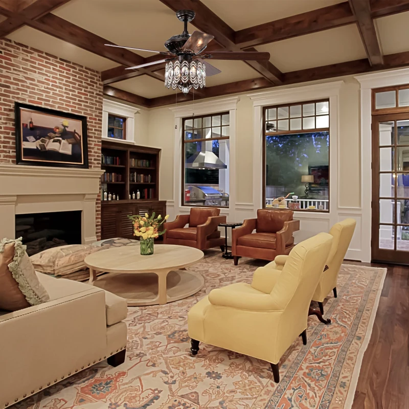 52'' Classical Crystal Ceiling Fan Lamp with 3-Speed, Chandelier Ceiling Fan with 5 Reversible Blades, Dual Mount Compatible, Quiet Reversible Motor, Rustic Brown