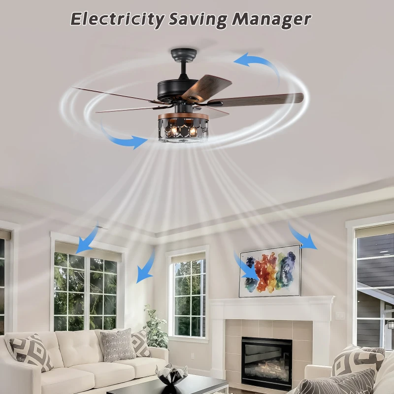 52" Ceiling Fan with Remote Control, 5 Plywood Blades, 3-Speed Reversible Motor, and Quick Install Mounting Bracket, Matte Black
