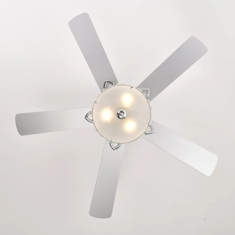 52" Ceiling Fan with 3-Light Fixture and Remote, Quiet Motor, Reversible Blades for Year-Round Comfort, Chrome