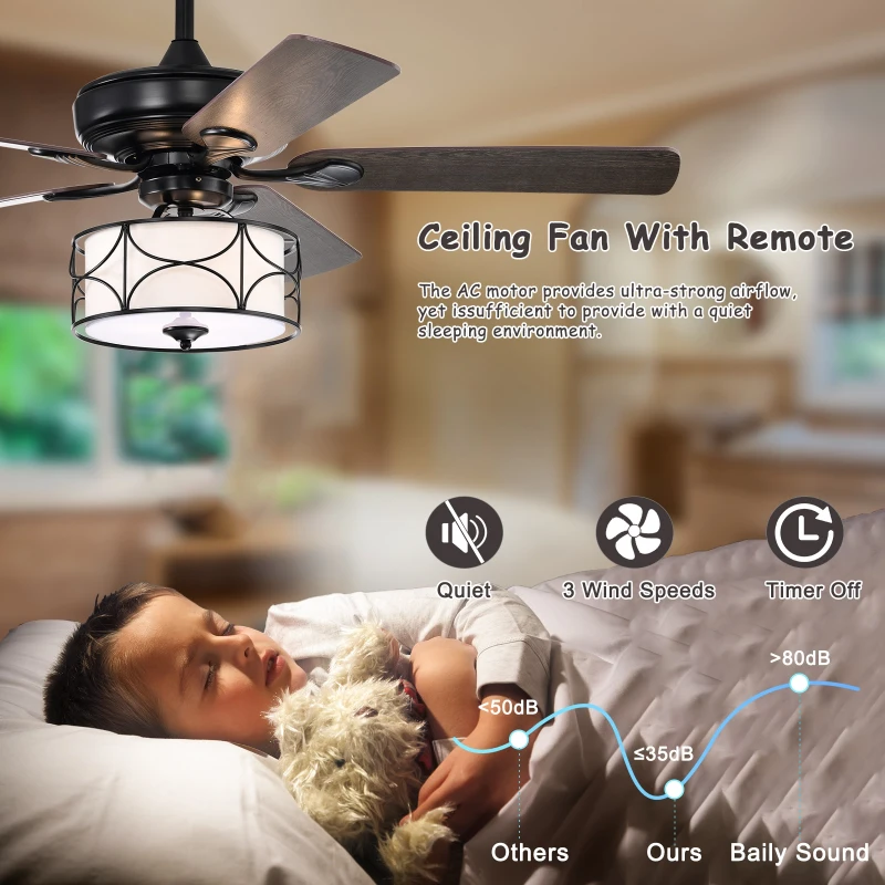 52 Inch Modern Ceiling Fan with Dual Finish Reversible Blades, Remote Control, Quiet Reversible Motor, and Dual Mount Compatibility, Matte Black