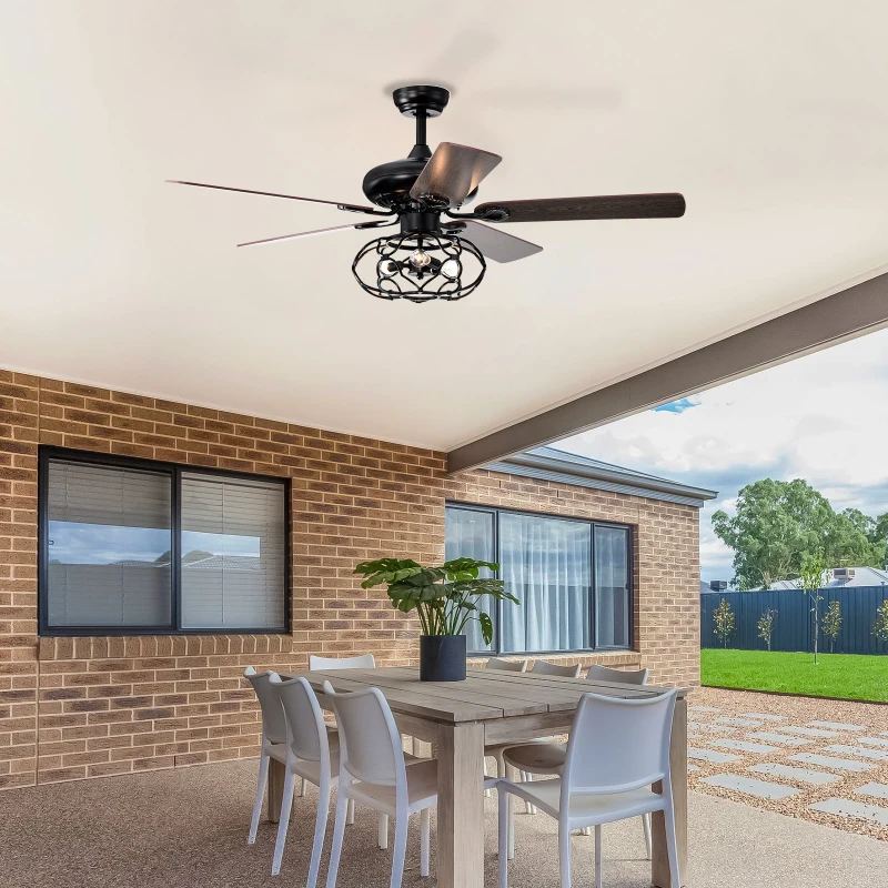 Low Profile Ceiling Fan with Lights, 52-Inch Dark Wood Blades, Remote Control, Reversible Motor, Dual Mount Compatible, Matte Black