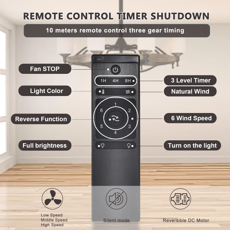 33" Chandelier Ceiling Fan with Remote, 6 Wind Speeds, Reversible Motor, and Silent Operation for Bedroom, Dining Room, Living Room, Kitchen, Farmhouse, Wood