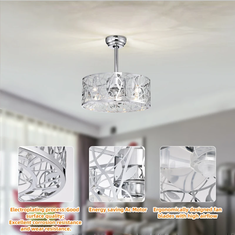 18" Industrial Style Ceiling Fan with Light, 5 Blades, Remote Control, Reversible Motor, Adjustable Speeds, Easy Installation, Chrome