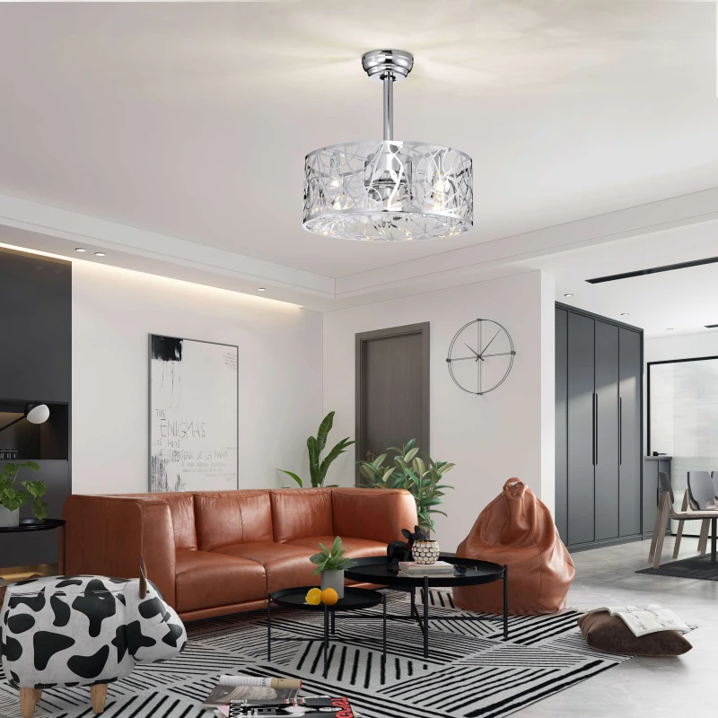 18" Industrial Style Ceiling Fan with Light, 5 Blades, Remote Control, Reversible Motor, Adjustable Speeds, Easy Installation, Chrome