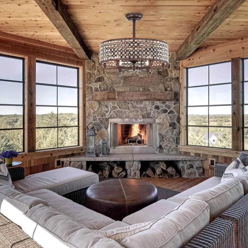 26.8" Crystal Chandelier Ceiling Fan with Remote Control, 3 ABS Blades, 4-Light Fixture, Metal Cage, and Reversible Motor, Rustic Brown