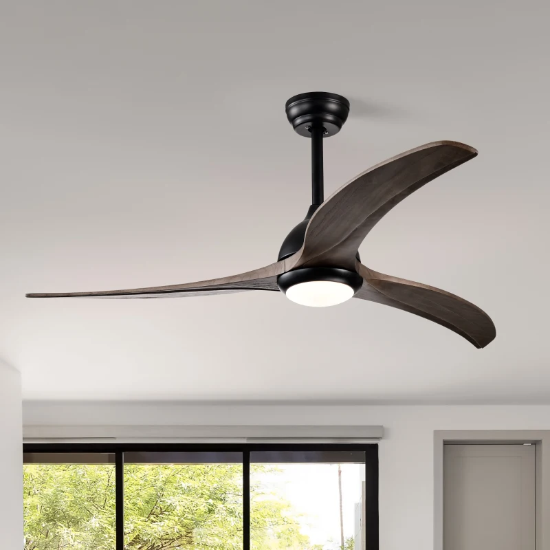 52" Ceiling Fan with Light and Remote Control, Noiseless Reversible Motor, 6 Speed, 3 Color Options, Indoor/Outdoor Use, Matte Black