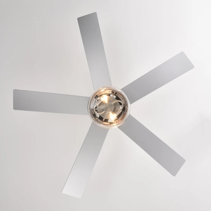 52-Inch Ceiling Fan with 5 Reversible Plywood Blades, Dual Lamp Shade, Remote Control, and Quiet Motor, Nickel
