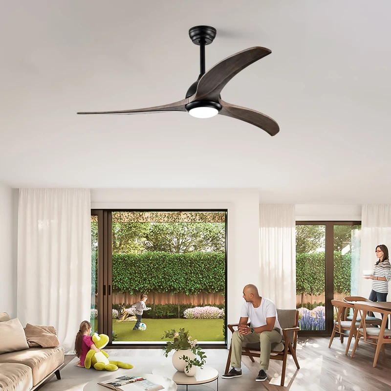52" Ceiling Fan with Light and Remote Control, Noiseless Reversible Motor, 6 Speed, 3 Color Options, Indoor/Outdoor Use, Matte Black