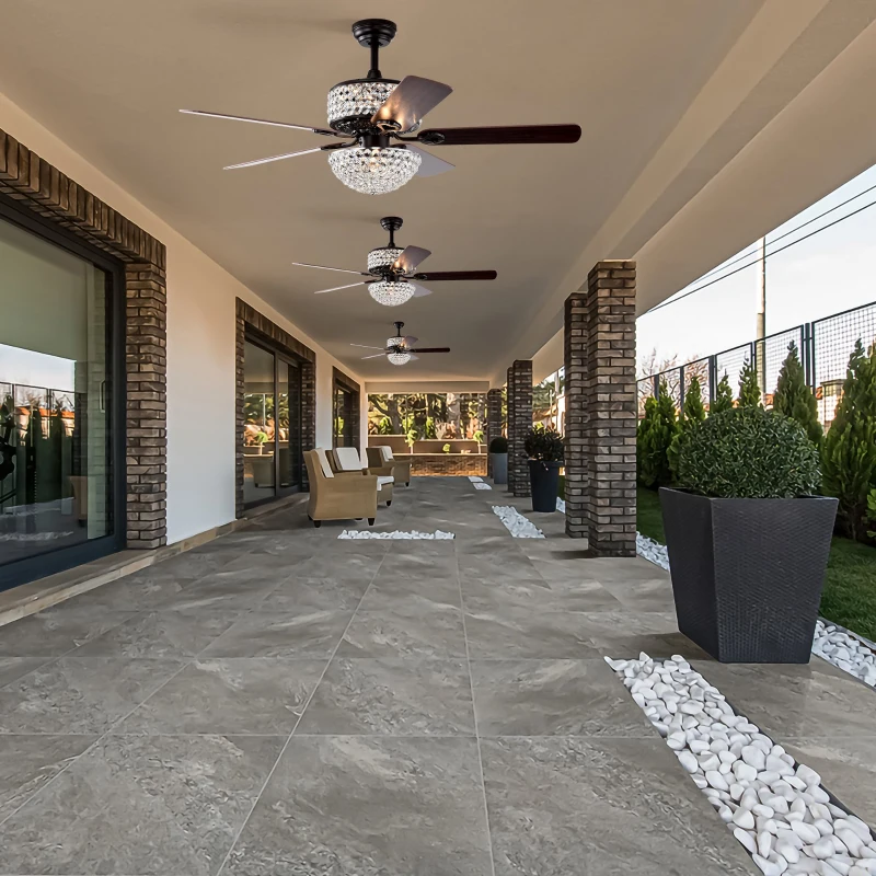 52" Dual Crystal Shade Ceiling Fan with 5 Wood Blades, 6-light, Remote Control, Reversible Airflow, Multi-Speed, Adjustable Height, Matt Black