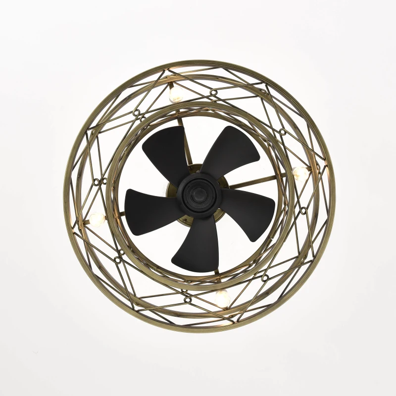 20" Low Profile Enclosed Bladeless Ceiling Fan with Lights, Reversible Motor, Remote Control, and Adjustable Downrod for Bedroom, Antique brown