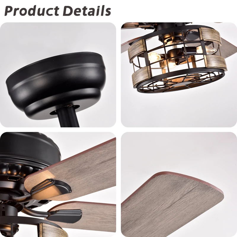 Farmhouse Industrial 52-Inch Ceiling Fan with Remote Control, Dual Finish Blades, and Reversible Motor for Bedroom, Living Room, Dining Room, Matte Black