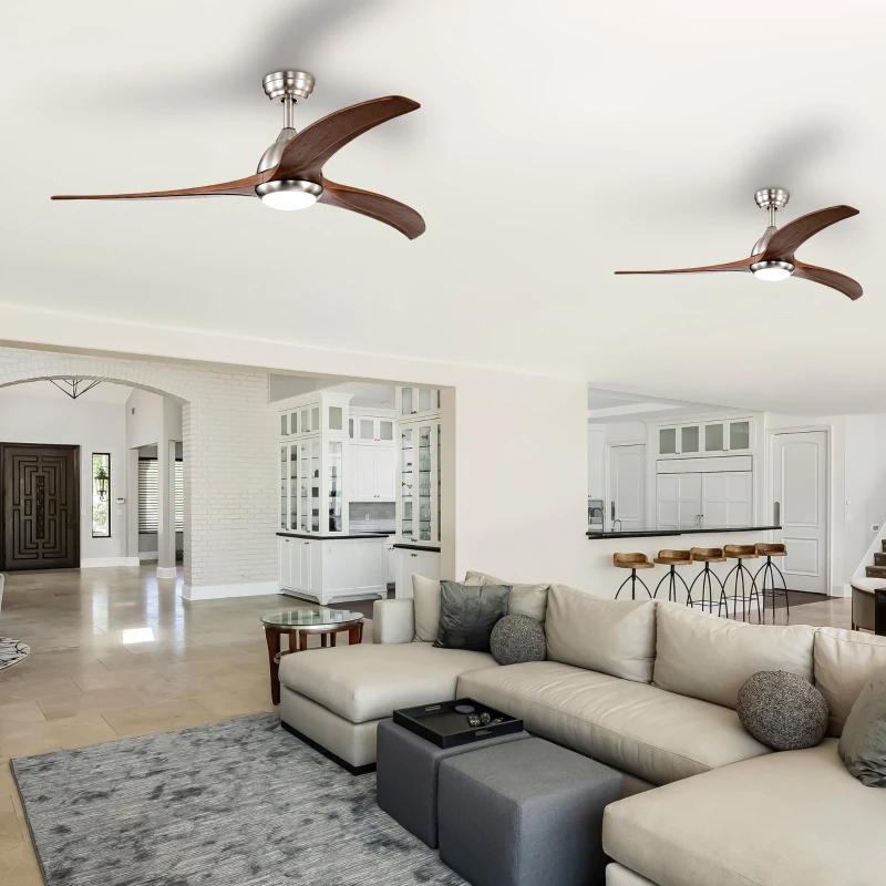 52" Ceiling Fan with Light and Remote Control, Noiseless Reversible Motor, 6 Speeds, 3 Color Settings, for Indoor/Outdoor Use, Nickel