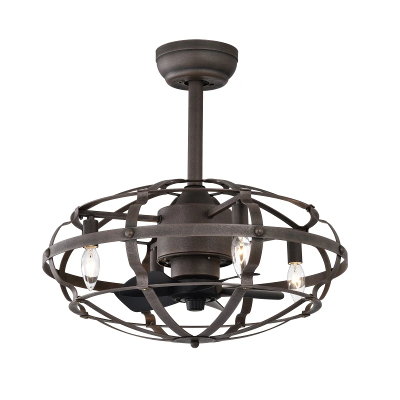 Modern Enclosed Ceiling Fan with Remote Control, Bladeless Design, 3 Speeds, Reversible Direction, and Timer, Includes 2 Down Rods and Lamp Shade, Matte Black