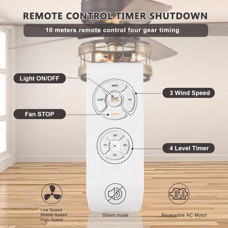 Farmhouse Industrial 52-Inch Ceiling Fan with Remote Control, Dual Finish Blades, and Reversible Motor for Bedroom, Living Room, Dining Room, Matte Black