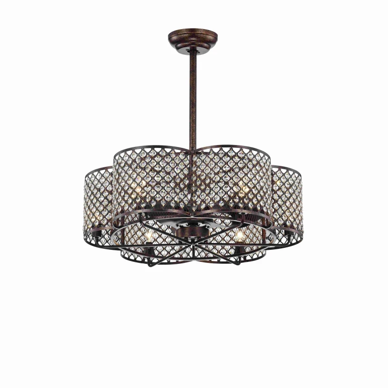 30-Inch Rustic Brown and Crystal Flower Lighted Ceiling Fan with Remote Control, 6 Wind Speeds, Reversible Motor, and Silent Operation for Bedroom, Dining Room, Living Room, Kitchen, Farmhouse, Rustic Brown