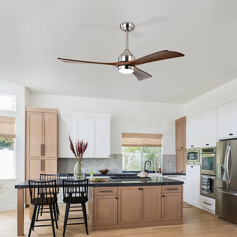 52" Ceiling Fan with Lights and Remote Control, Quiet DC Motor, 3 Wood Blades, 6 Speed Levels, Reversible for Indoor and Outdoor Use, Nickel