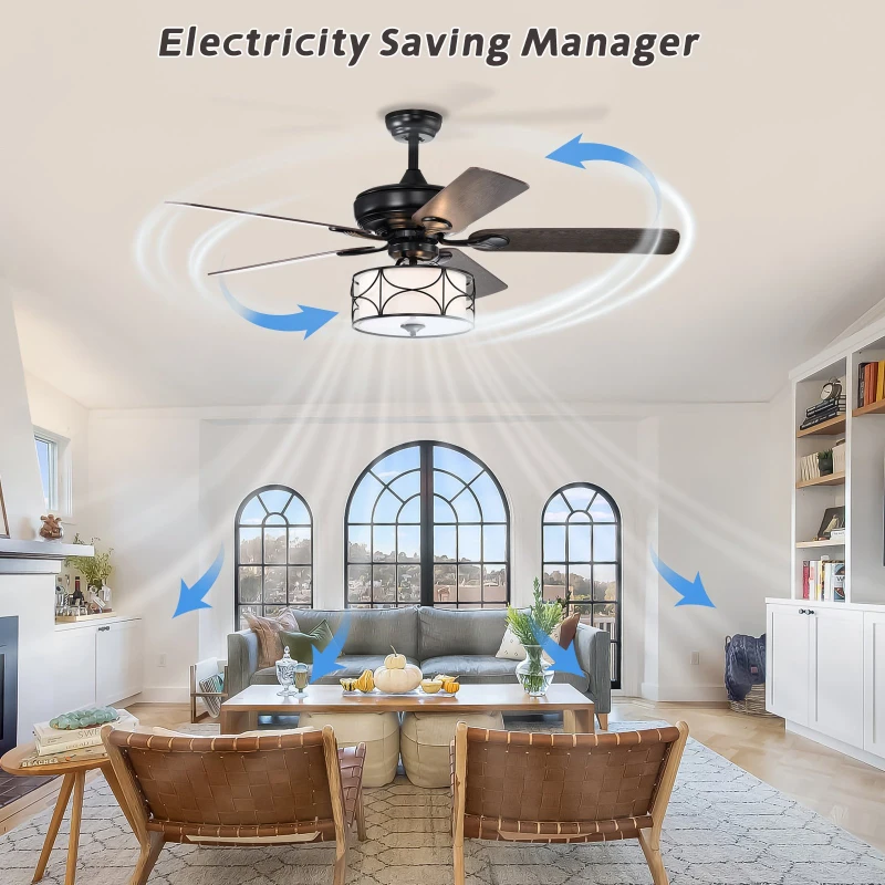 52 Inch Modern Ceiling Fan with Dual Finish Reversible Blades, Remote Control, Quiet Reversible Motor, and Dual Mount Compatibility, Matte Black