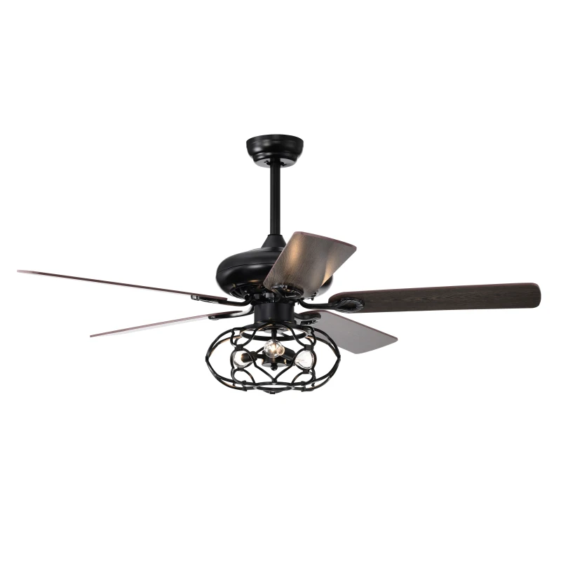 Low Profile Ceiling Fan with Lights, 52-Inch Dark Wood Blades, Remote Control, Reversible Motor, Dual Mount Compatible, Matte Black