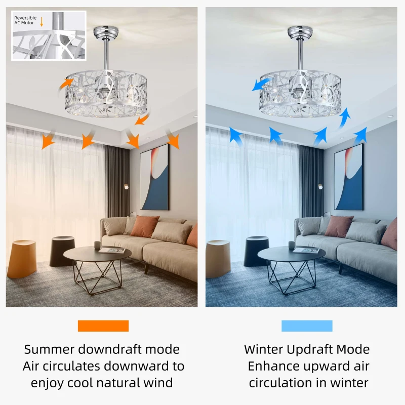 18" Industrial Style Ceiling Fan with Light, 5 Blades, Remote Control, Reversible Motor, Adjustable Speeds, Easy Installation, Chrome