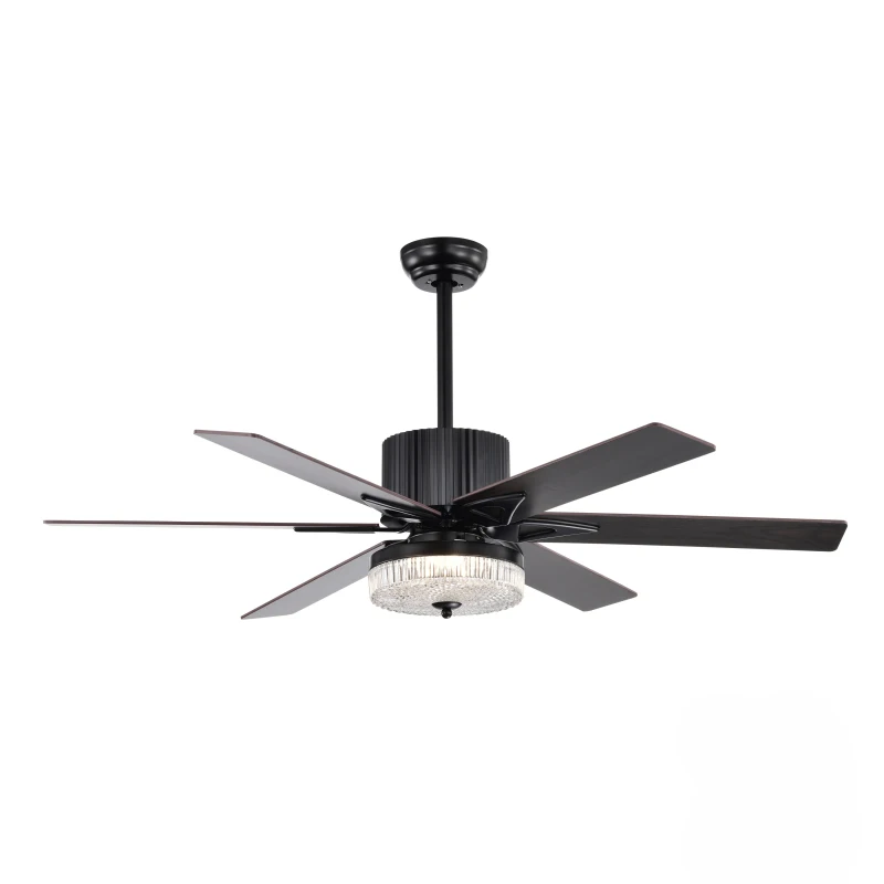 52 Inch Indoor Modern LED Ceiling Fan with Light, Remote Control, Reversible 6 Blades, Quiet Motor, Matte Black