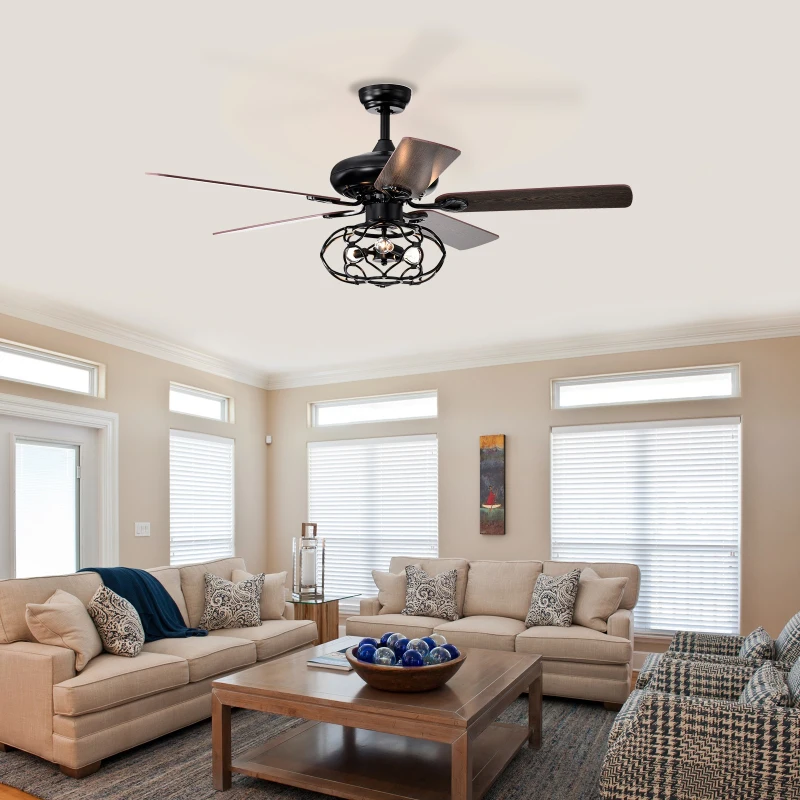 Low Profile Ceiling Fan with Lights, 52-Inch Dark Wood Blades, Remote Control, Reversible Motor, Dual Mount Compatible, Matte Black