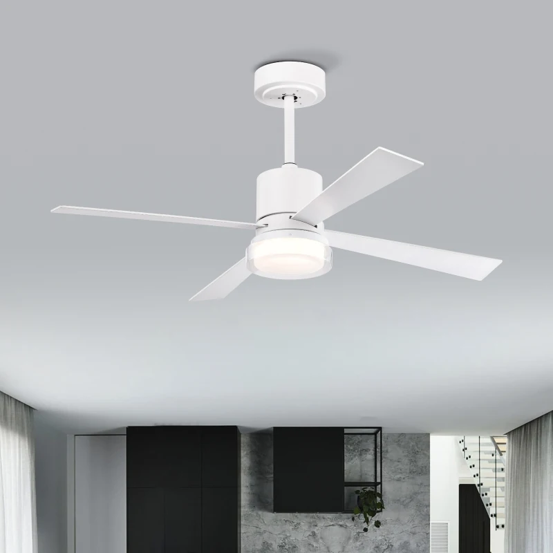 48" Fandelier Ceiling Fan with Lights and Remote, Low Profile Flush Mount, 3000K-6500K Dimmable LED, 6 Speed Settings, Dual Finish Blades, Matte White