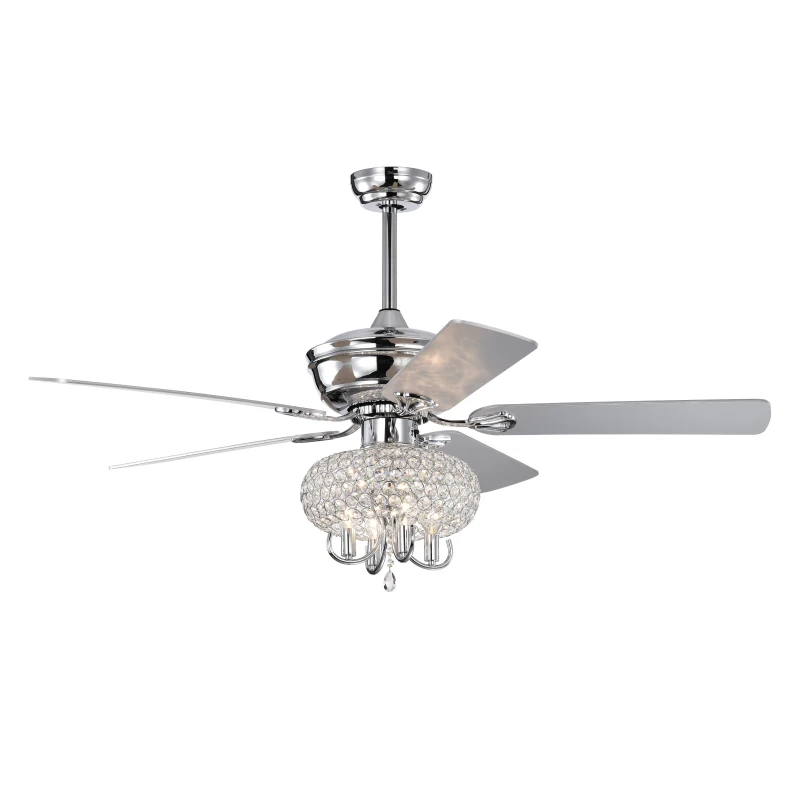 52" Crystal Ceiling Fan with Lights and Remote Control, Reversible Blades, 3 Wind Speeds, for Bedroom, Living, Dining Room, Chrome