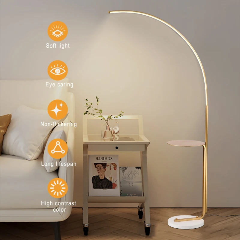 12W LED Floor Lamp with Convenient Pedal Switch, Tall Industrial Standing Lamp, Energy-Saving LED for Bedroom, Office, Gold