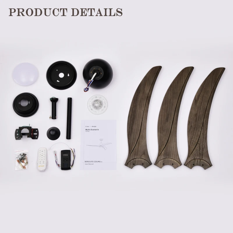 52" Ceiling Fan with Light and Remote Control, Noiseless Reversible Motor, 6 Speed, 3 Color Options, Indoor/Outdoor Use, Matte Black