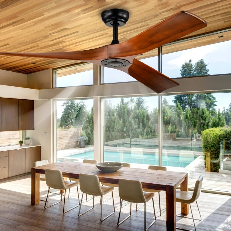 52" Ceiling Fan with Remote Control, Modern Reversible DC Motor, 3 Blades for Indoor/Outdoor Use, Quiet and Energy-Saving, Matte Black
