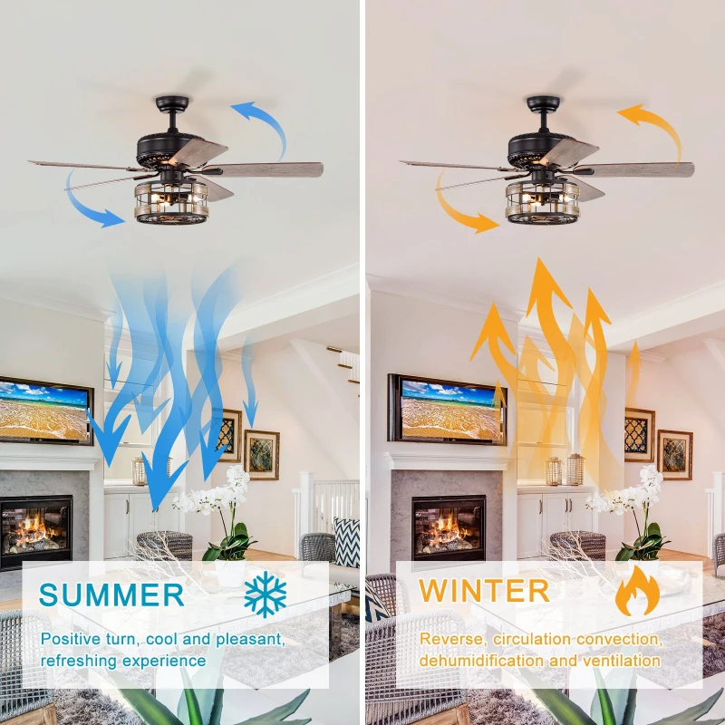 Farmhouse Industrial 52-Inch Ceiling Fan with Remote Control, Dual Finish Blades, and Reversible Motor for Bedroom, Living Room, Dining Room, Matte Black