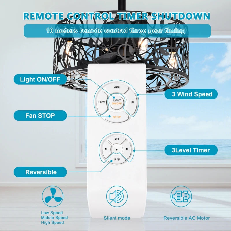 18" Industrial Style Ceiling Fan with 5 Blades, 3-Speed Adjustable, Remote Control, and Reversible Motor for Living Room, Bedroom, Kitchen, Matte Black