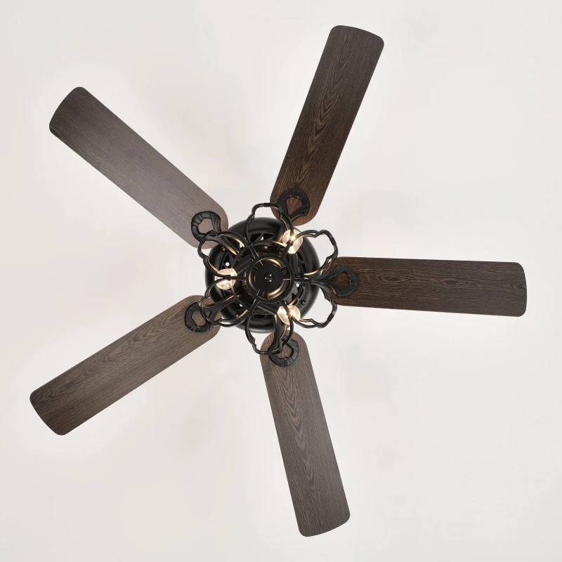 Low Profile Ceiling Fan with Lights, 52-Inch Dark Wood Blades, Remote Control, Reversible Motor, Dual Mount Compatible, Matte Black