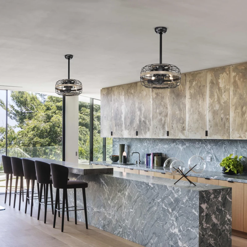 18" Farmhouse Ceiling Fan with Light, Caged Design, Remote Control, 3-Speed Adjustable, Reversible Motor, Downrod Mount, E12 Base, Matte Black