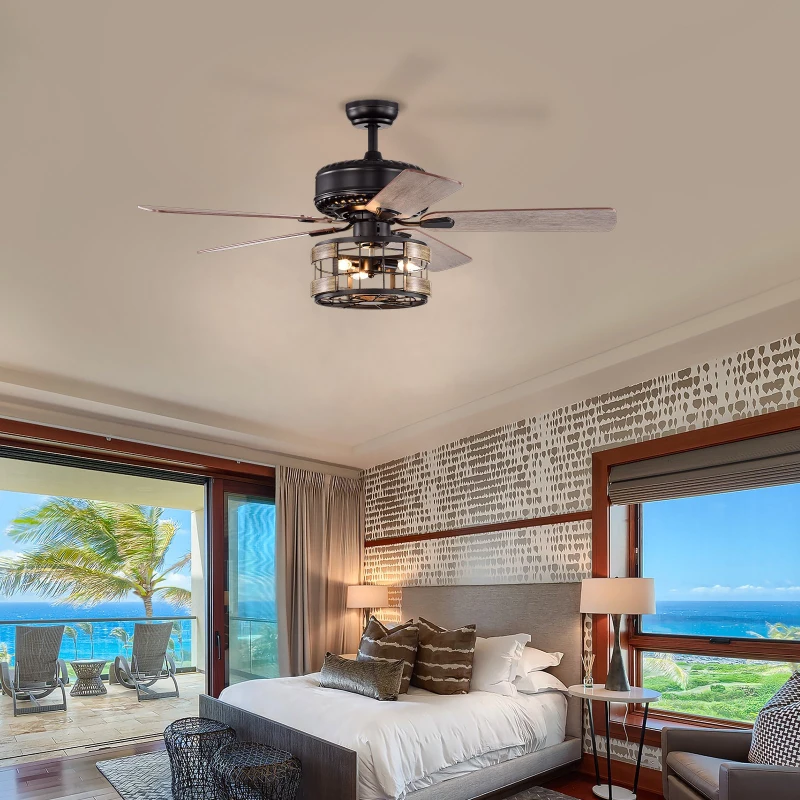 Farmhouse Industrial 52-Inch Ceiling Fan with Remote Control, Dual Finish Blades, and Reversible Motor for Bedroom, Living Room, Dining Room, Matte Black