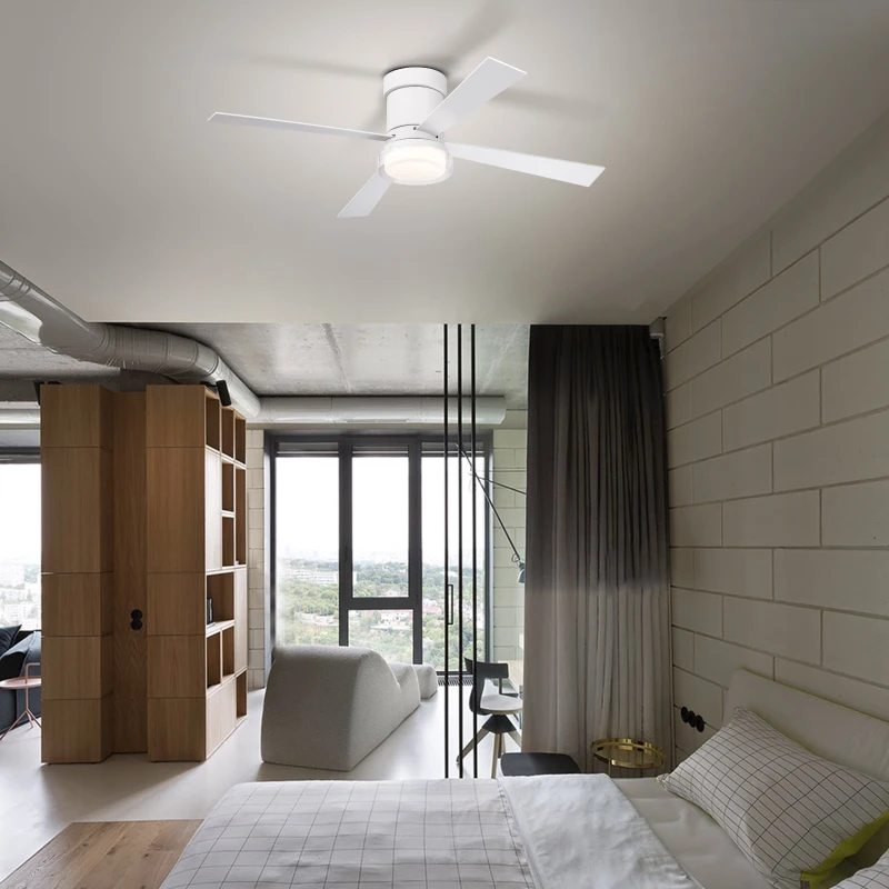 48" Fandelier Ceiling Fan with Lights and Remote, Low Profile Flush Mount, 3000K-6500K Dimmable LED, 6 Speed Settings, Dual Finish Blades, Matte White