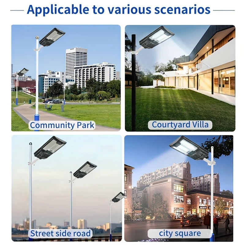 Solar Street Lights Outdoor with 66PCS LED Beads, IP65 Waterproof, Dusk to Dawn, Easy Install, Remote Control, Black White