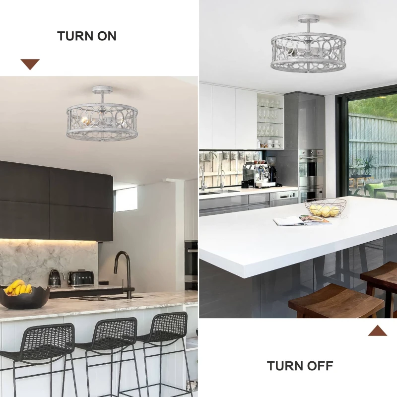 Flush Mount Ceiling Light Fixture with E26 Base, 3-Light Farmhouse Chandelier, 18.11" Modern Pendant for Kitchen, Matte White