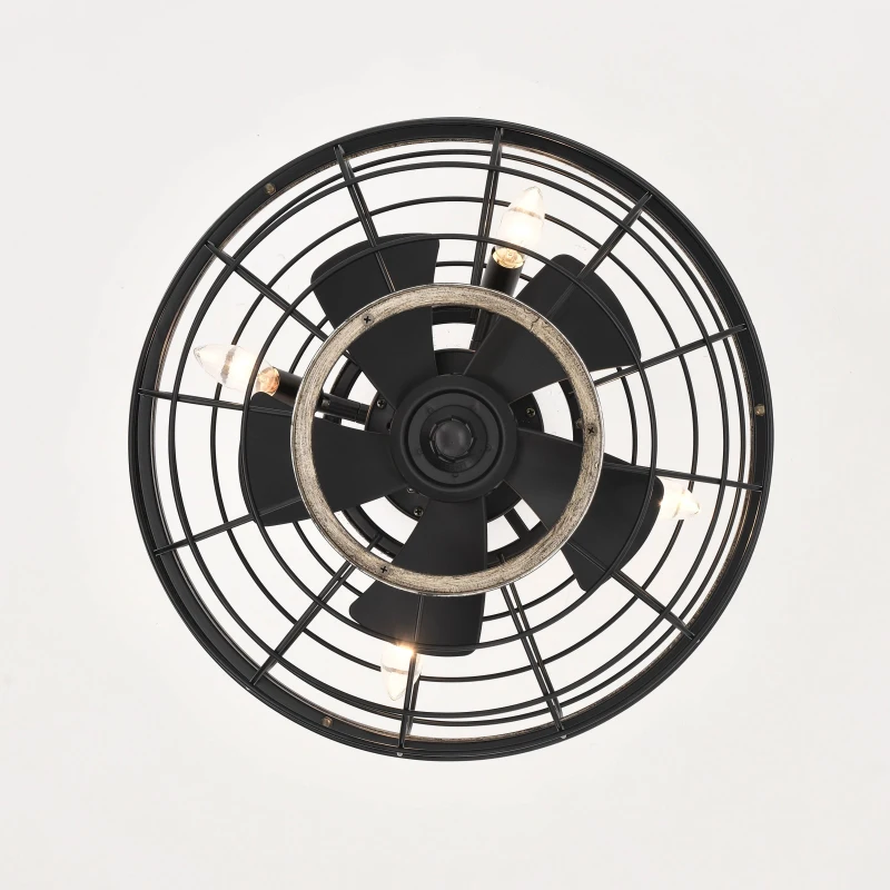 18" Farmhouse Ceiling Fan with Light, Caged Design, Remote Control, 3-Speed Adjustable, Reversible Motor, Downrod Mount, E12 Base, Matte Black