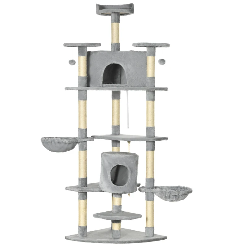 PawHut 79" Scratching Kitten Tree Condo Kitten Scratch Activity Center Toys Light Grey