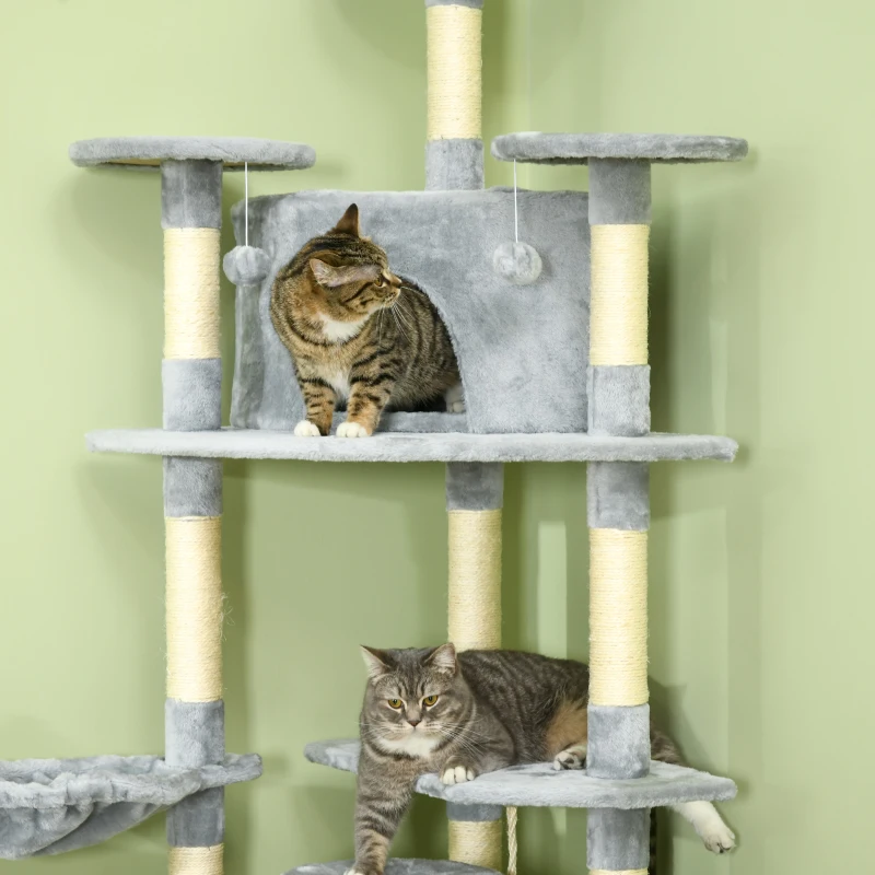 PawHut 79" Scratching Kitten Tree Condo Kitten Scratch Activity Center Toys Light Grey