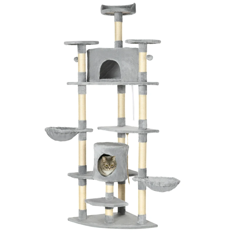 PawHut 79" Scratching Kitten Tree Condo Kitten Scratch Activity Center Toys Light Grey