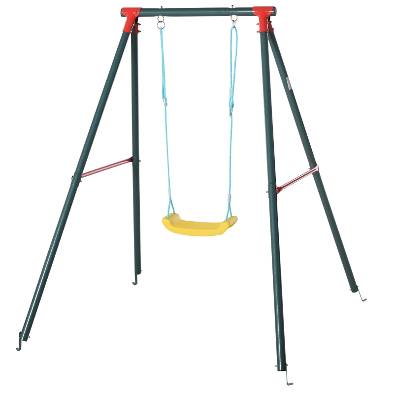Outsunny Metal Swing Set with U-Shaped Swing, Seat, Kids Swing Set for Backyard, Outdoor, Playground, Multicoloured