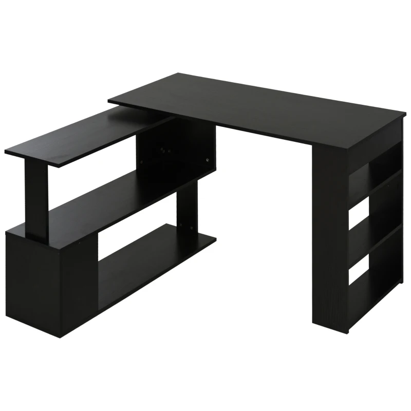 HOMCOM L Shaped Desk, 360° Rotating Corner Desk, Computer Writing Table Workstation with Storage Shelf for Home Office, Black
