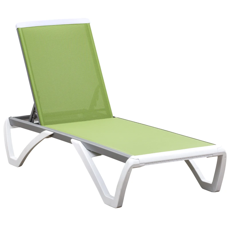 Outsunny Outdoor Chaise Lounge Chair, Patio Aluminum Tanning Chair with 5-Level Adjustable Back, Portable Wheels, Breathable Mesh Fabric, for Pool, Deck, Garden, Green
